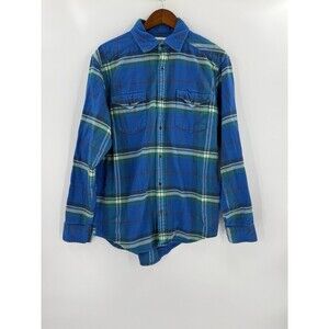 Mountain Khaki Flannel Shirt Men's MEDIUM Blue Plaid Long Sleeve Relaxed Fit